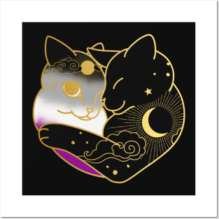 Asexual Celestial Cat Heart Posters and Art